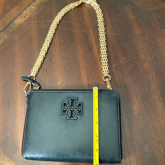 Tory Burch Black Leather Wristlet with Gold Chain - Picture 8 of 10